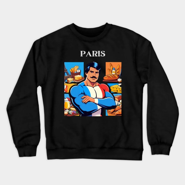 Paris France Strongman Mustache Crewneck Sweatshirt by Woodpile